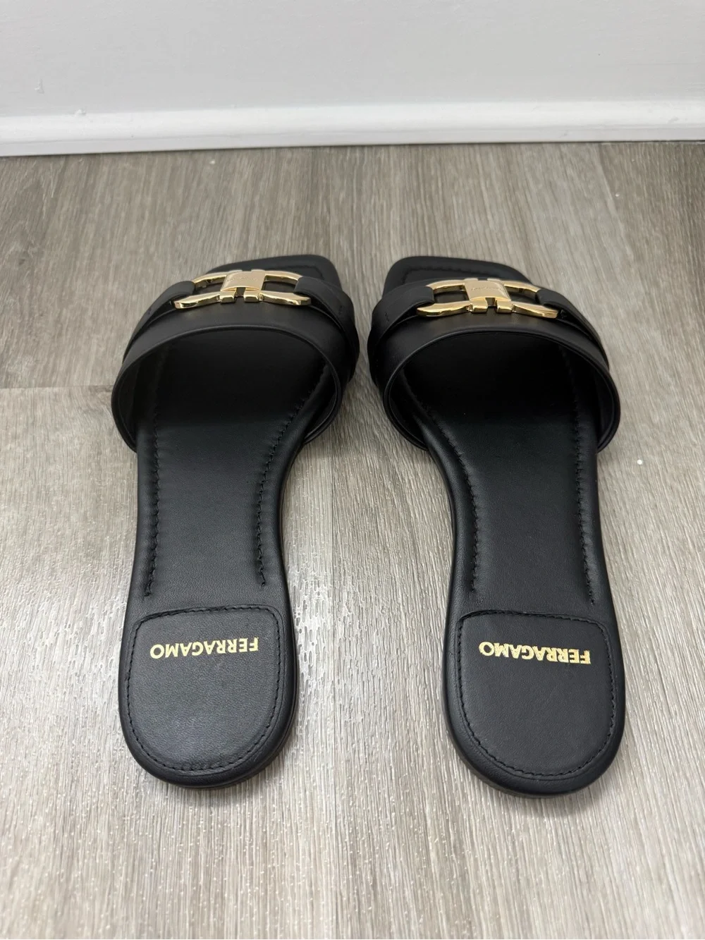 Ferragamo Black Gancini Flat Sandals | Size 6 / 36